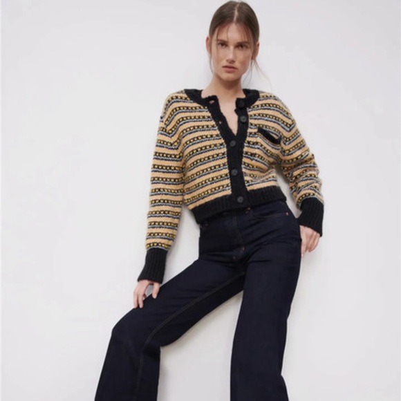 Zara alpaca wool blend cropped heart cardigan button up sweater - Picture 8 of 10